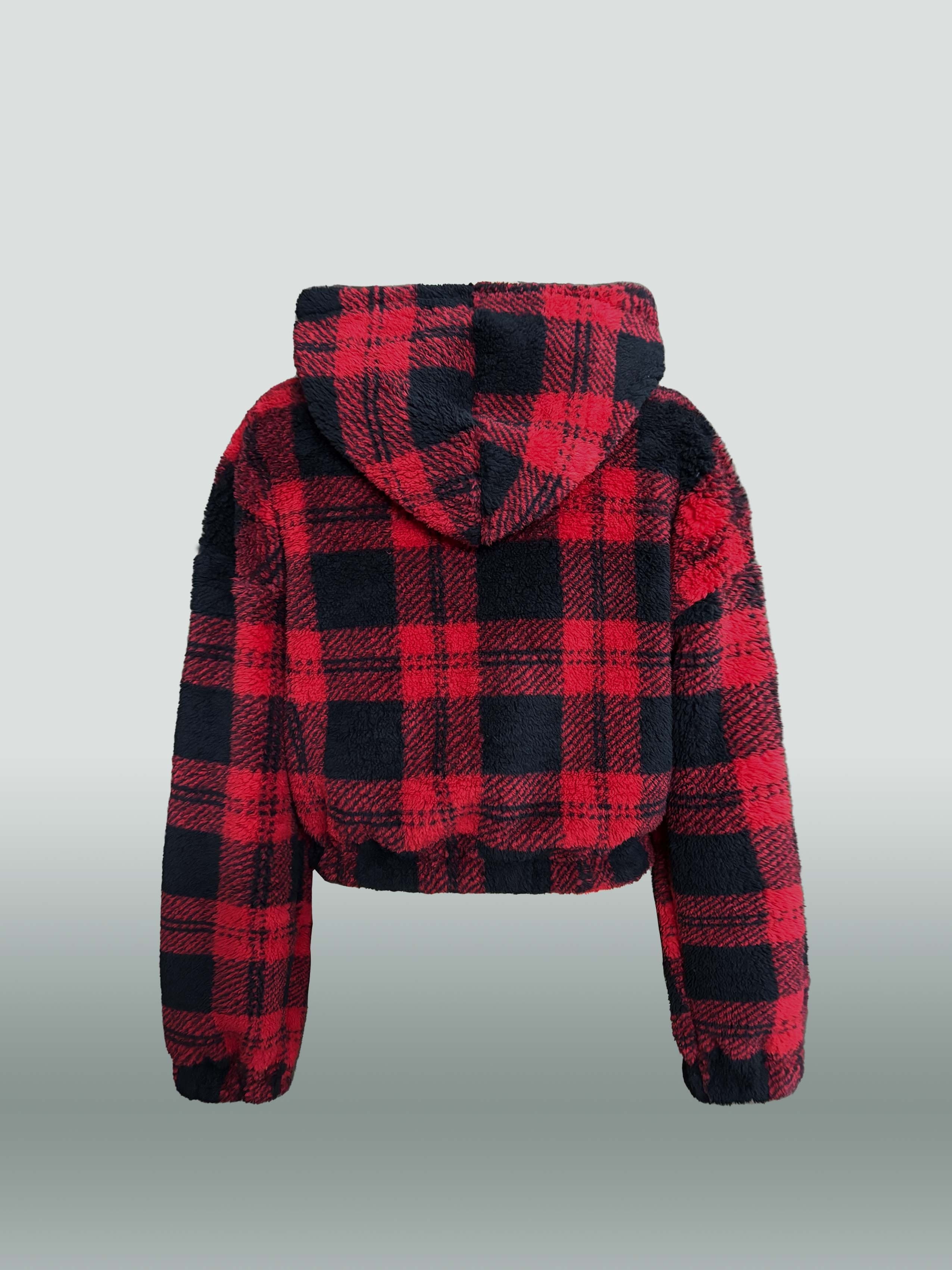 teddy jacke kariertes muster lässige reißverschluss kurze Temu