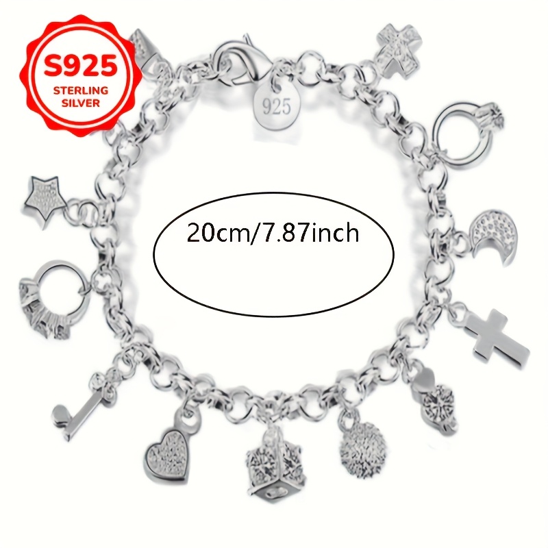 925 bracelet with 13 pendants cross   and flower charms vintage bohemian style suitable for daily and party occasions   wear durable bracelet for teenager bracelet for teenager girl bracelets friendship bracelet armband for teenager Product details 0