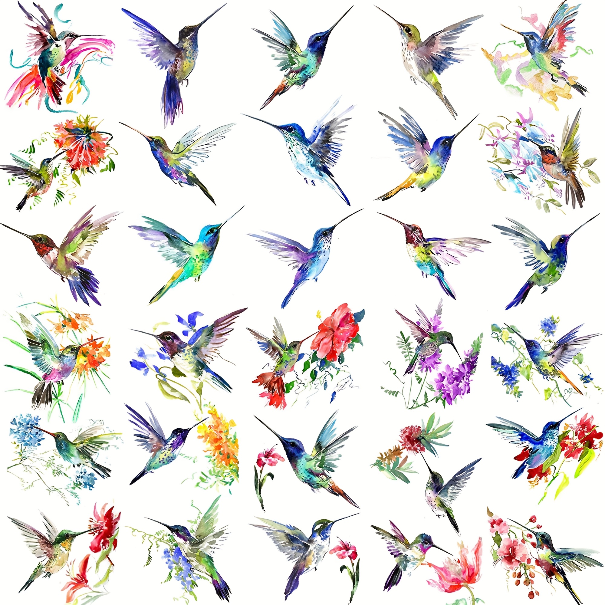 TEMU 15 Sheets 3d Watercolor Hummingbird Temporary Tattoos For Women Small Multicolor Hummer Birds Tattoo Temporary Colorful Flower Fake Face Tatoo Waterproof Tatto Adult
