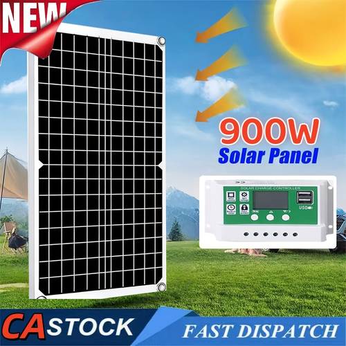Portable Solar Panel Kit | 100A Controller, Cord - Ideal for Boats, Rvs, Outdoor Lighting, Motorcycles, Generators, Generating Electricity Through Sunlight, Can Provide Power for Small Household Appliances And Fully Charge