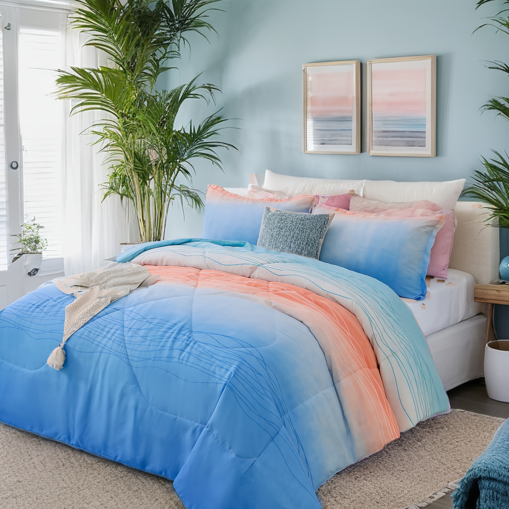 TEMU 3pcs Colorful Comforter Set, Gradient Bedding Set, Luxury Quilt Set, Novelty, Modern, Bule, Room Decor, For Bedroom, Guestroom, Hotel, As A Gift For Girl, Boy