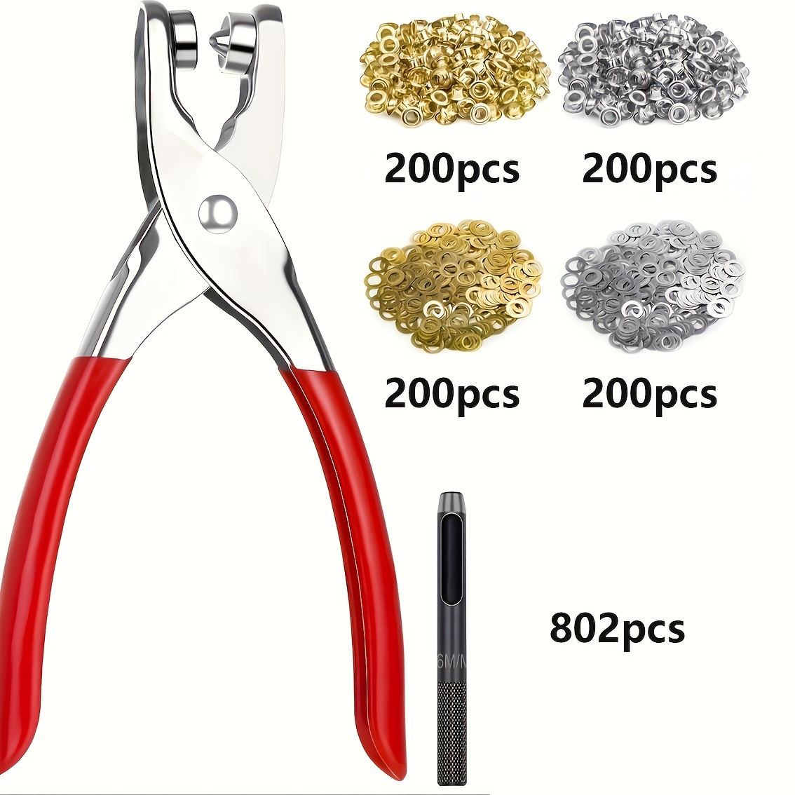 Image of 802pcs Household Portable Grommet Tool Kit, 6mm/0.24 Inch With Handheld Eyelet Pliers - For Clothing And Shoe Repair, Suitable For, Fabric, And Canvas - Ideal For Crafters And Hobbyists