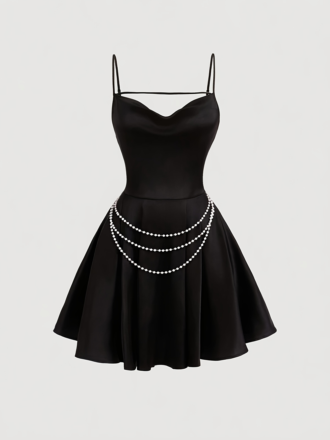women's elegant -shoulder dress with pearl necklace detail - hem,  sleeveless, spring/summer events, formal attire| hem dress|pearl necklace  detail, plus size dress - women's clothing - Temu United Arab Emirates