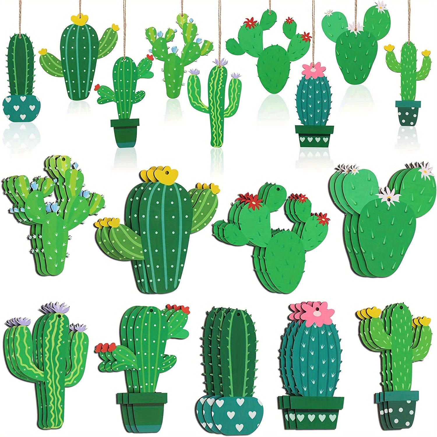 

27pcs Cactus Wood Hanging Ornament, Tree Decoration, Decoration, Suitable For Party Yard Decoration, Home Decor, Scene Decor, Theme Party Decor