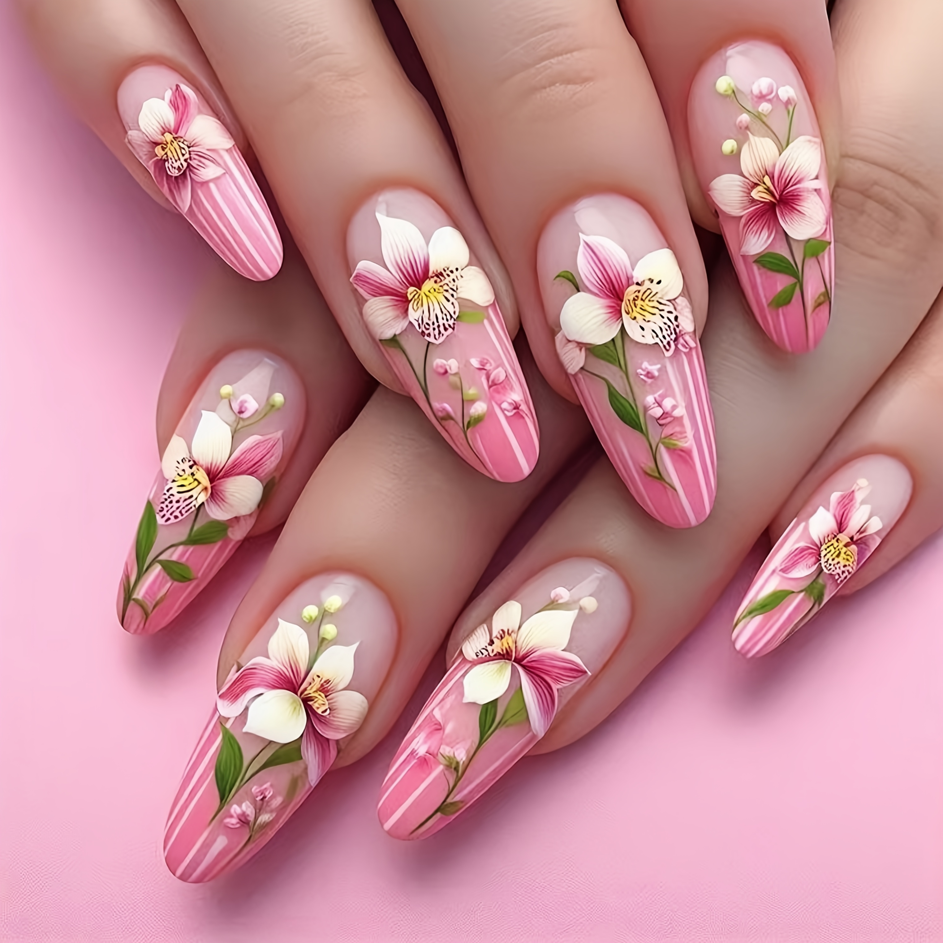 TEMU Set de Uñas Artísticas de 24 piezas, Rosa Degradado Floral de Uñas Estilo Girly Atmosférico Verano Iluminador Flores Suaves Acabado Uñas