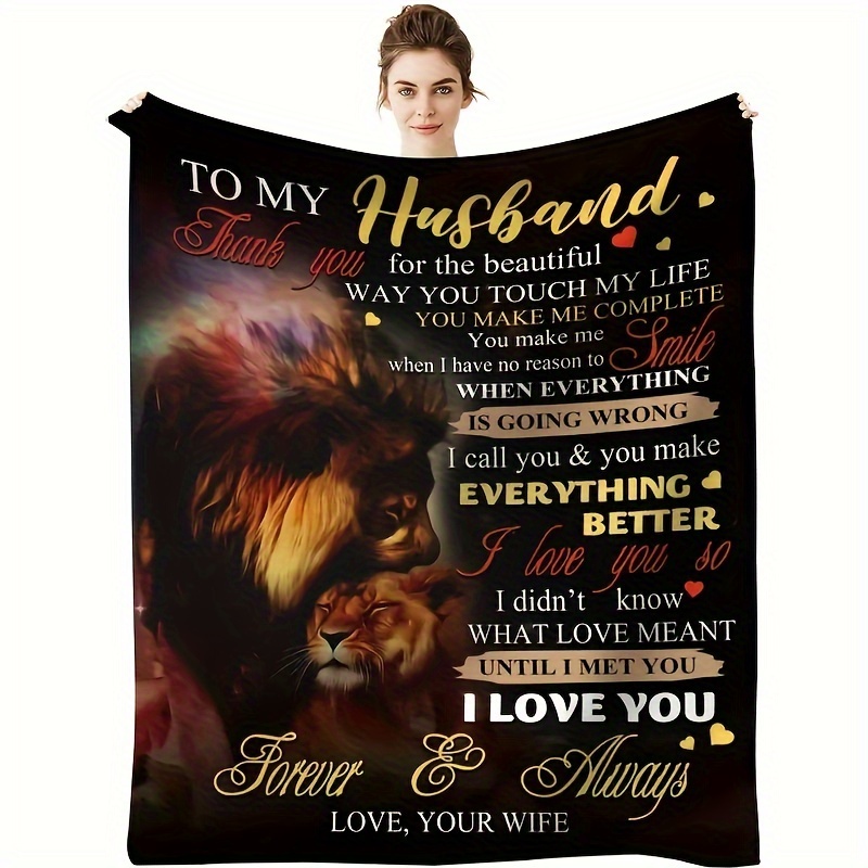 

1pc Flannel Blanket, To My Husband Blanket From Wife, Lion Printed, For Wedding Anniversary, Warm Cozy Soft Throw Blankets For Couch, Bed, Sofa