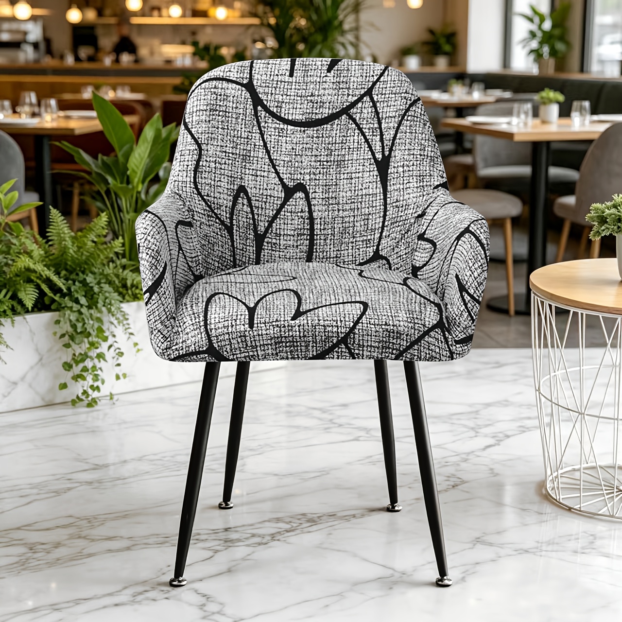 TEMU 1pc Geometric Pattern High-back Armchair Slipcover, Elastic Chair Cover, -fit Seat Protector. Suitable For Dining Rooms, Kitchens, Banquet ,