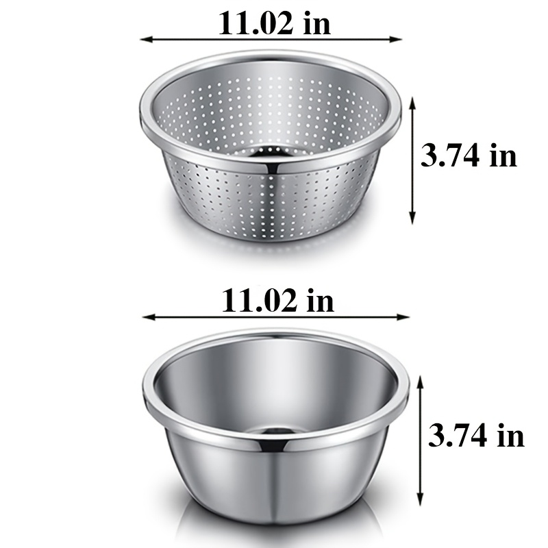 TEMU 2pcs Vegetable Colander Stainless Steel 3-quart With Mixing Bowls, Rice Washing Bowl, Strainer For Kitchen Food For Washing Vegetables, Fruit, Rice, Dishwasher Safe. Kitchen Utensils,