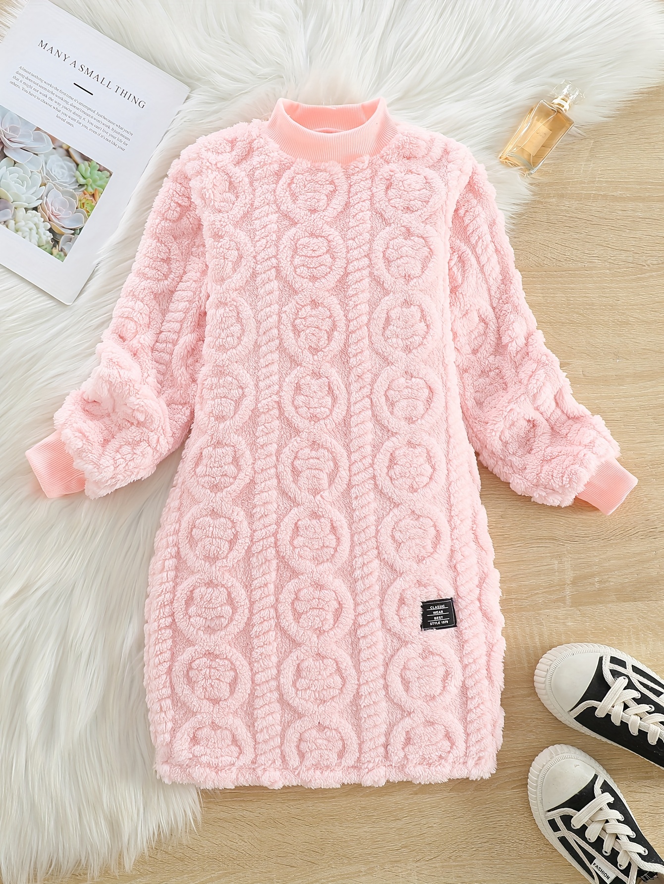 girls big kids fashion solid color round neck fleece fuzzy - Temu Sweden
