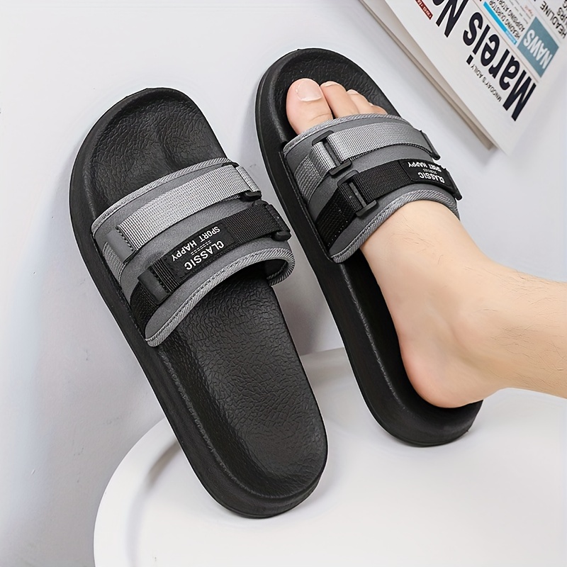 Mens Casual Fabric Slides Outdoor Wear Resistant Hook Loop Fastener ...