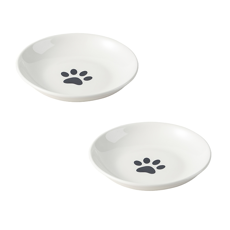 Image of 2pcs Ceramic Cat Bowl Set Suitable For Kittens & Adult Cats, Anti-whisker Fatigue Shallow Wide Plates With Wide Base & Stable, Ceramic Bowls For Dry/wet Food And Water, Feeding For Cats, Modern Pet