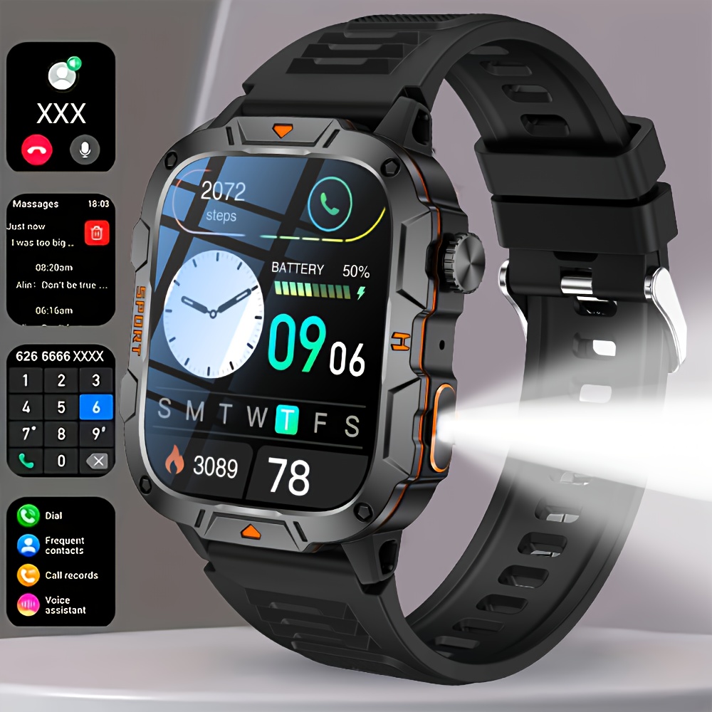   mens smartwatch 420mah long lasting battery 1 96 hd display wireless calling text notifications built in flashlight for   ios
