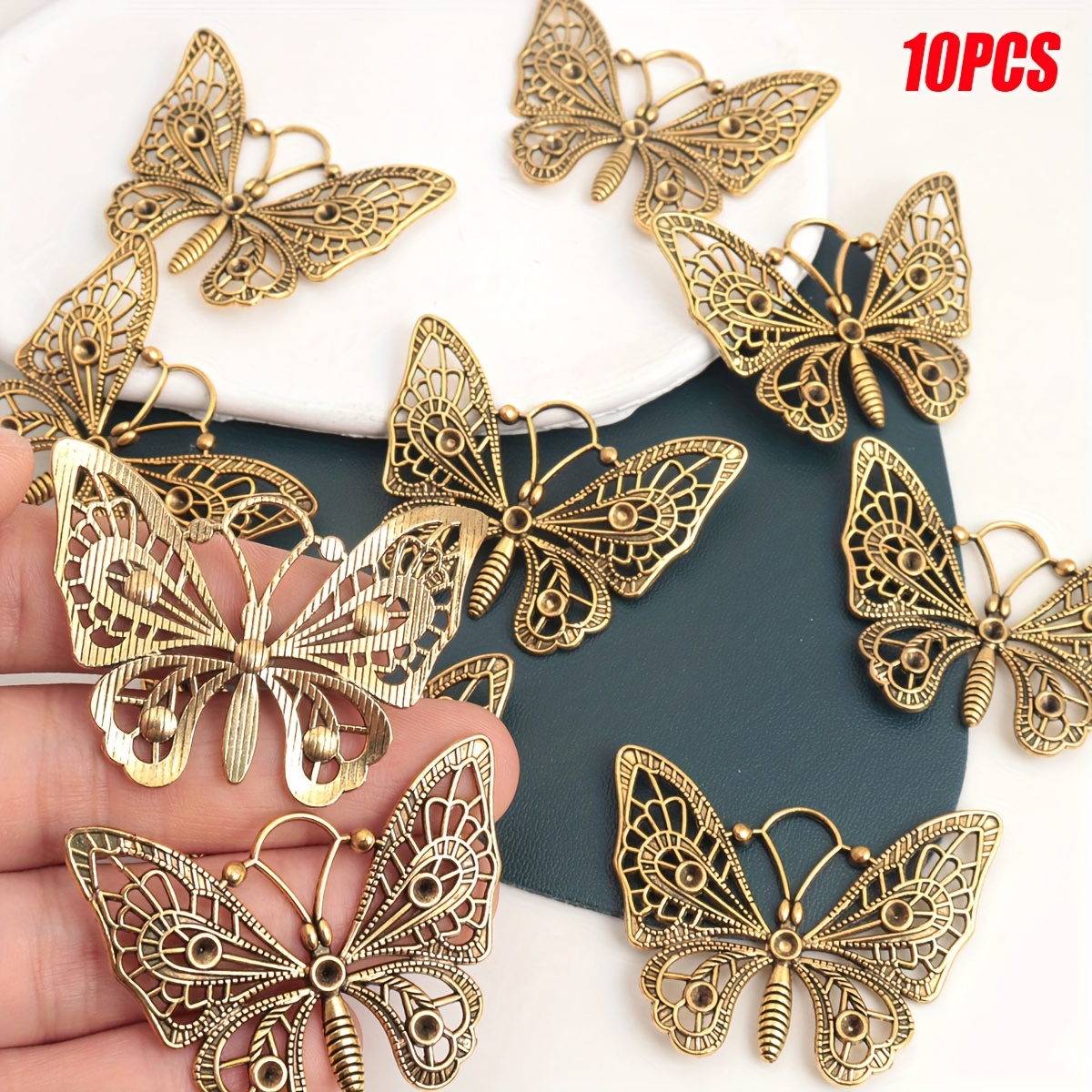 TEMU Lurkwolfer Lot de 10 Breloques Papillon Antique en de Creux, Accessoires de Bijoux Artisanaux, Porte-clés et Pendentifs pour Sac à Dos