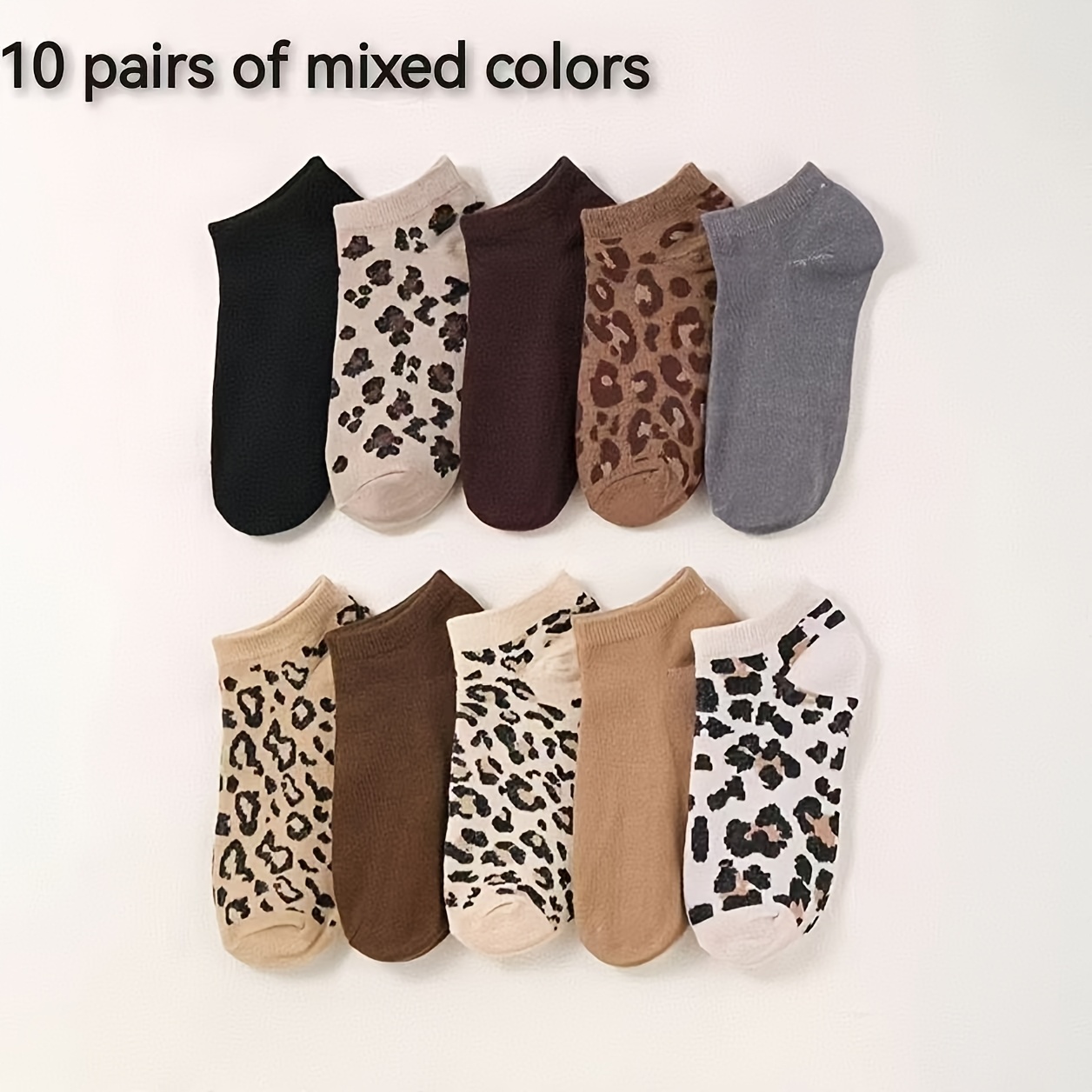 Image of 10-pair Leopard Print Women's Socks, Simple Socks, Fashionable Lightweight Ankle Socks, , Back-to- Running Sports Hiking Training Socks, Comfortable And Breathable
