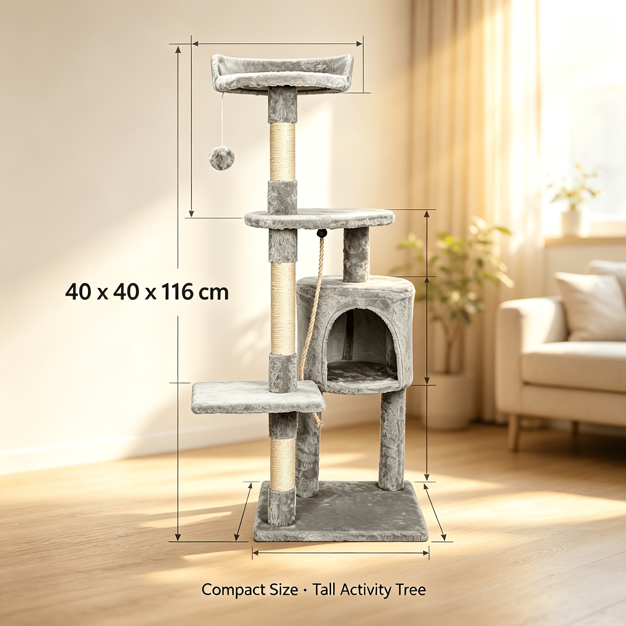 TEMU Arbre à pour chat, structure d'escalade de 40 x 40 x 116 cm, avec plusieurs griffoirs, plateformes, hamacs, lits de couchage style et jouets en