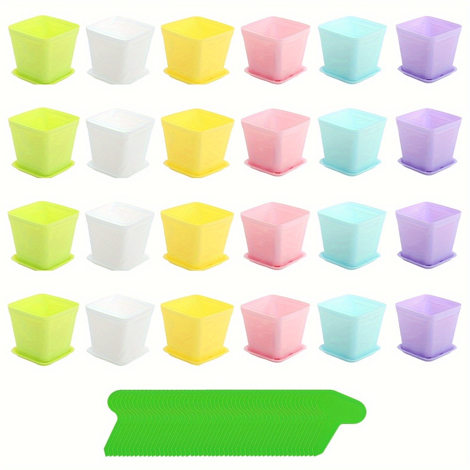 

24pcs, 3 Inch Colorful Plastic Plant Pot With 50 Flower Labels,plastic Square Nursery Pots,seedling Nursery Pots With Saucers For Garden,home,office,balcony Decor,garden Gifts
