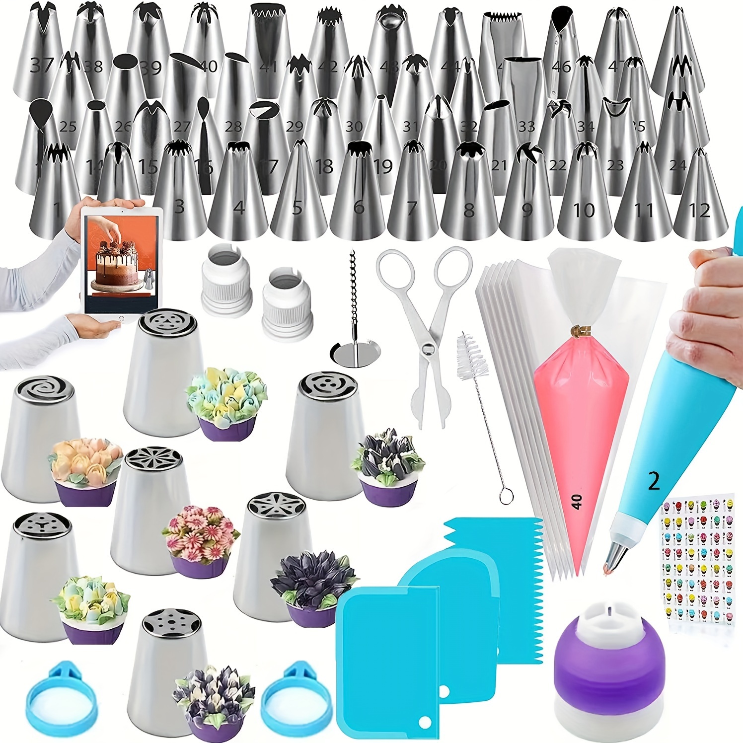 

108-piece Cake Decorating Kit With Piping Bags And Tips Set - Reusable Plastic Icing Nozzles, Cake Carving Tools For Christmas, Halloween, Thanksgiving, Valentine's Day Baking Supplies