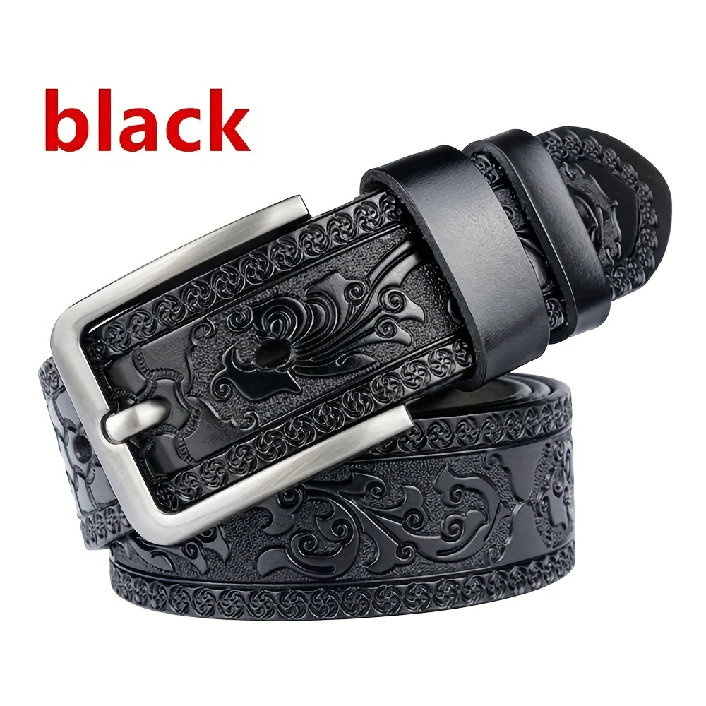 TEMU Elegant Men's Genuine Leather Belt With Secure Square Alloy - Durable And Versatile
