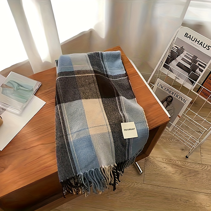 1pc Men's Warm Fringe Hem Scarf For Autumn And Winter, Gifts For Men