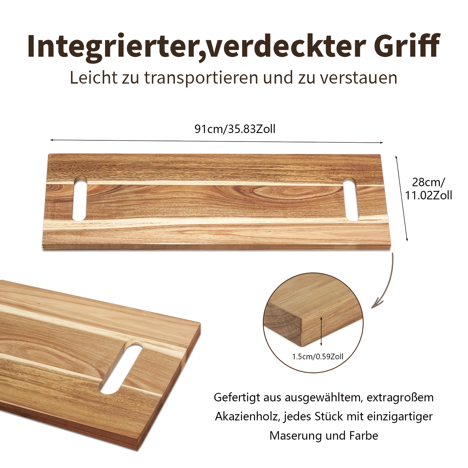 TEMU 91 X 28cm Extra Large Acacia Wood Charcuterie Board With Handles And 2 Display Bases, 90cm Long Cheese Board And Serving Platter For Family