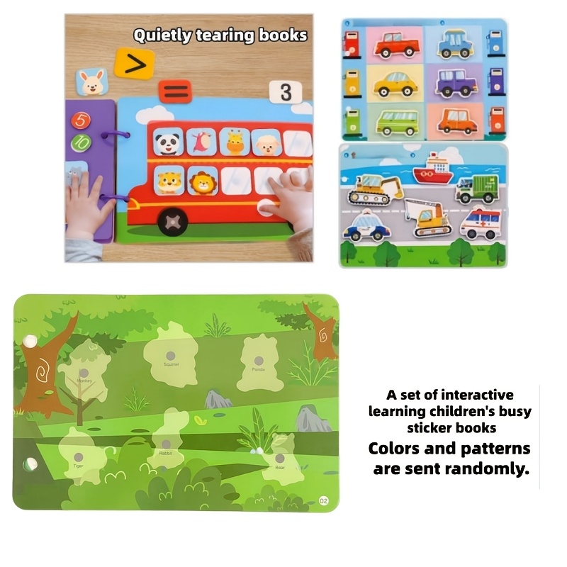 A Set Of Children's Busy Sticker Books, Including Cartoon Stickers On Animals, Transportation, Plants, Etc., Puzzle Learning Cards, Cognitive , Improvement, Learning Aids