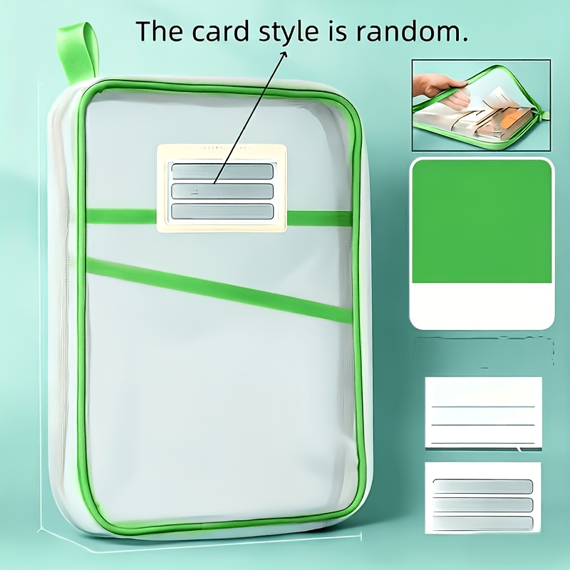 TEMU 1 A4 Zipper File Bag - Durable Nylon File Storage, Random Card Style, With Three-layer Thick Gauze, Multi-compartment Storage, Transparent
