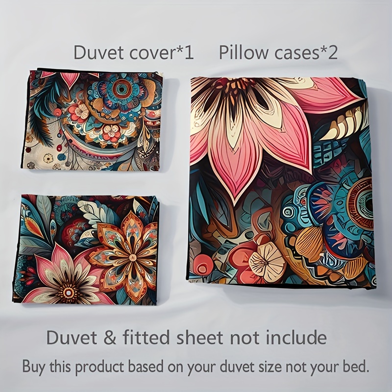 bohemian mandala floral bedding set 3pcs 1 duvet cover 2 pillow cases no pillow inserts included christmas present details 9