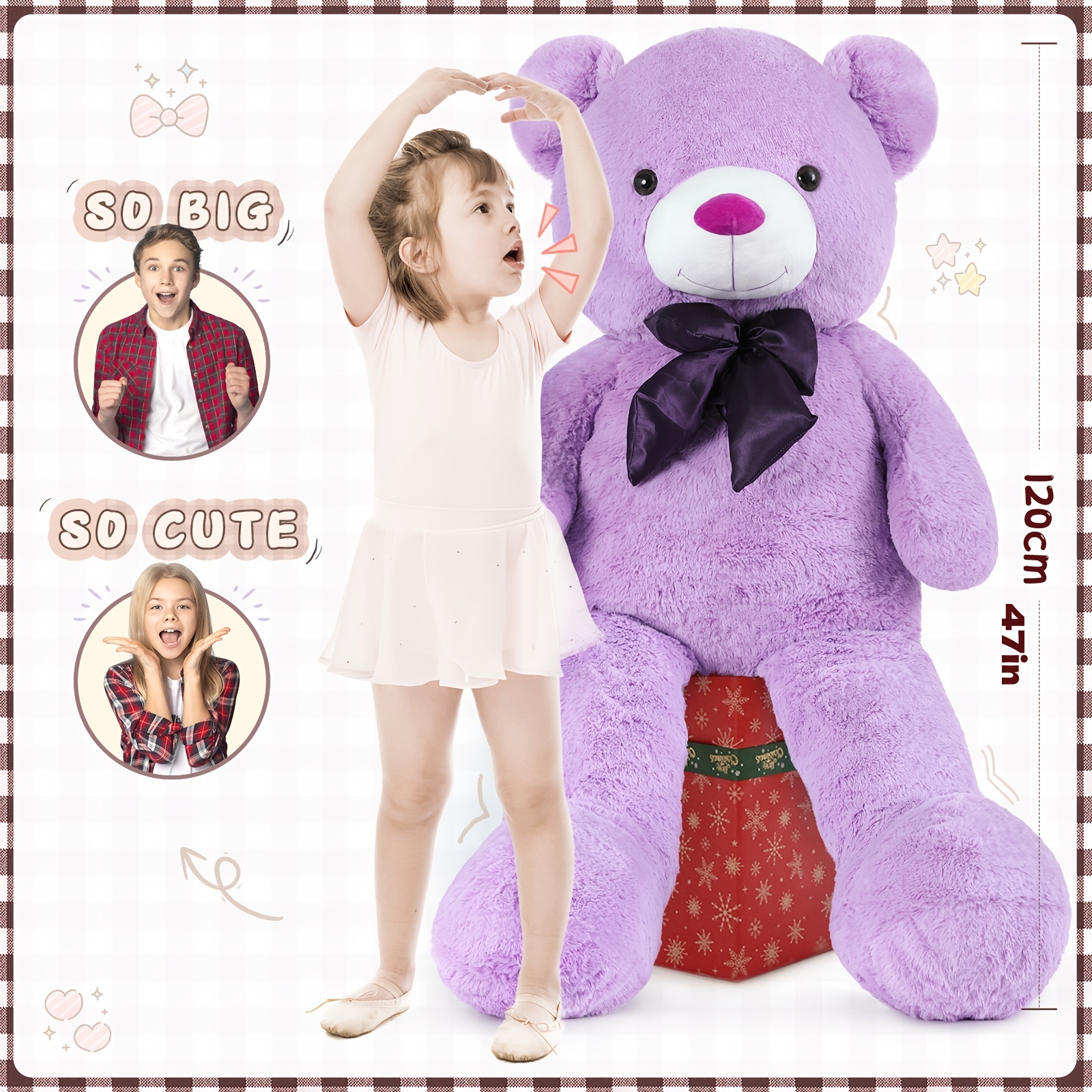 Enormous Life Size Purple Teddy Bear, 55" Plush Toy