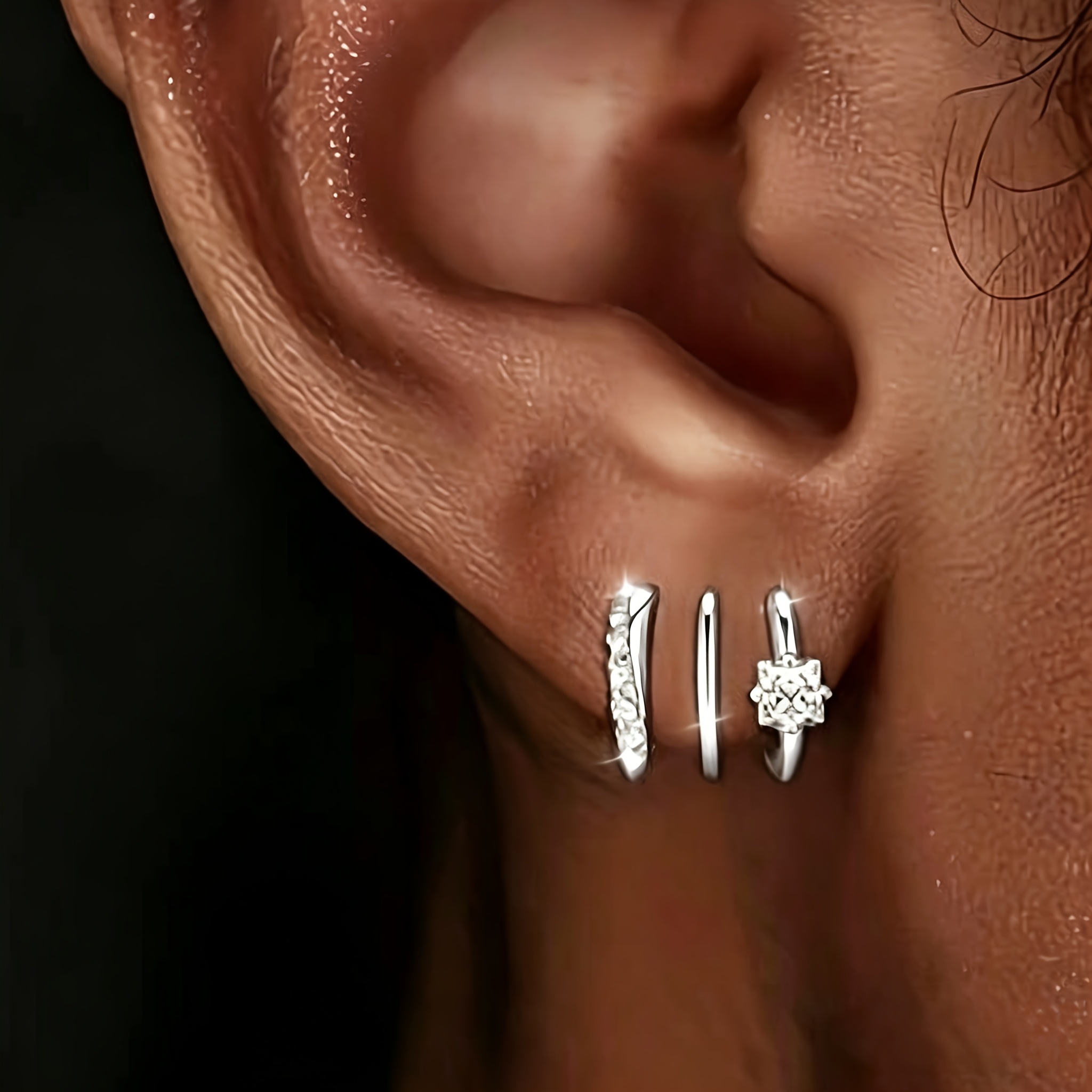 2pcs Minimalist Triple-Arc Copper Earrings with Zirconia