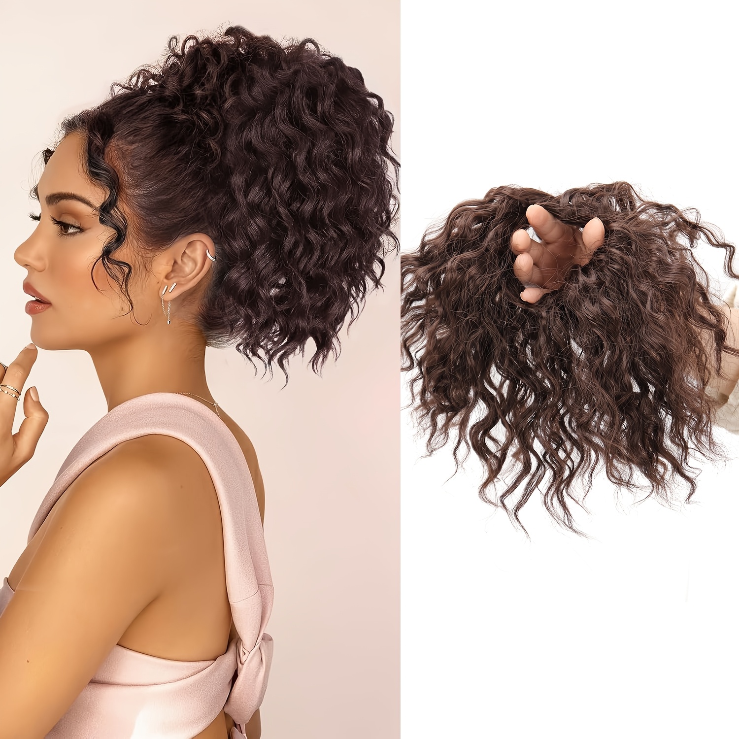 10-inch Elastic Band Curly Bun Wig, Fluffy And Glossy, , Suitable For Parties, Halloween, And Other Occasions