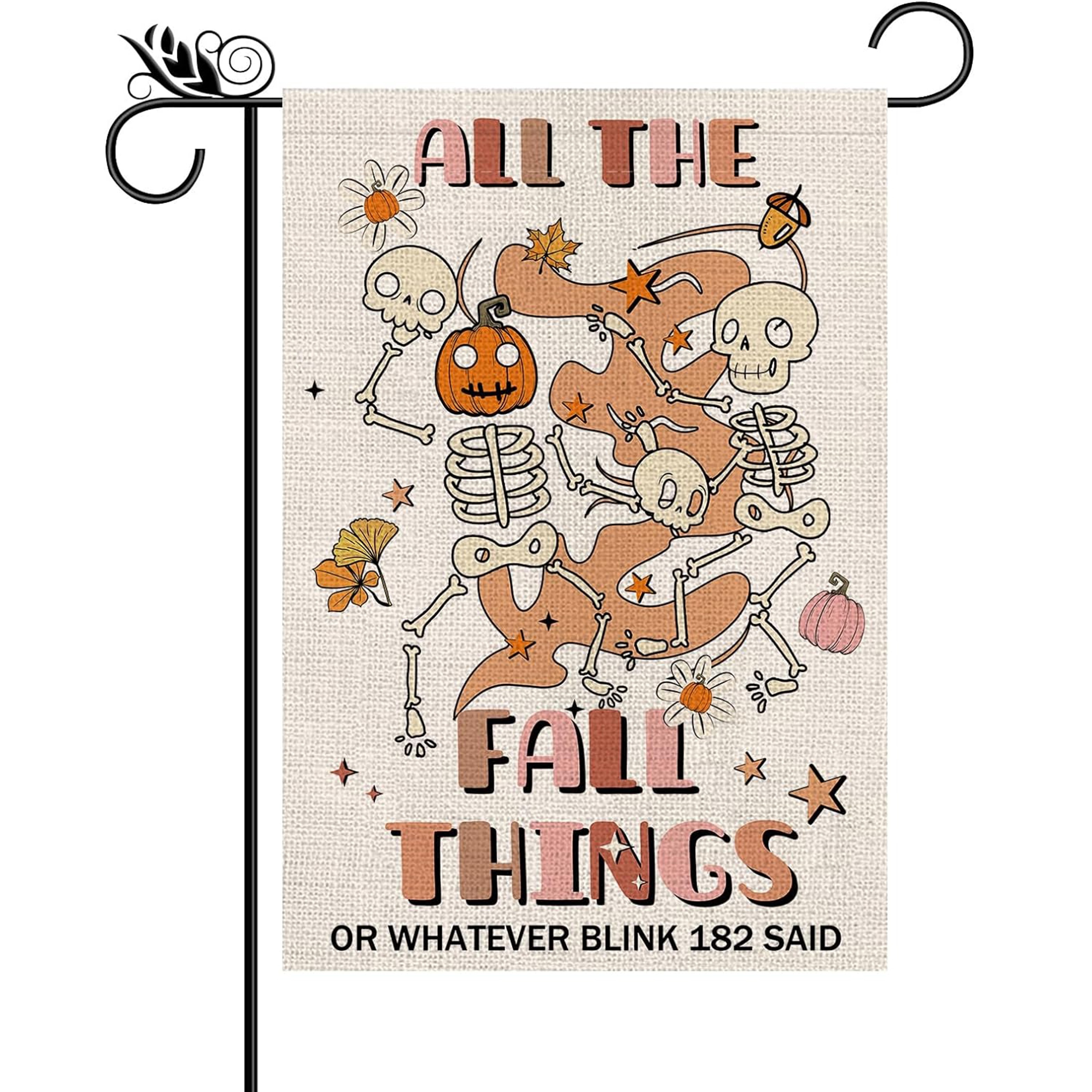 

1pc Rustic Fall Garden Flag With Funny Skeleton & Pumpkin Design, "all The Fall Things" Double-sided Print, Seasonal Autumn Yard & Outdoor Decor, Country Style (flag Only)