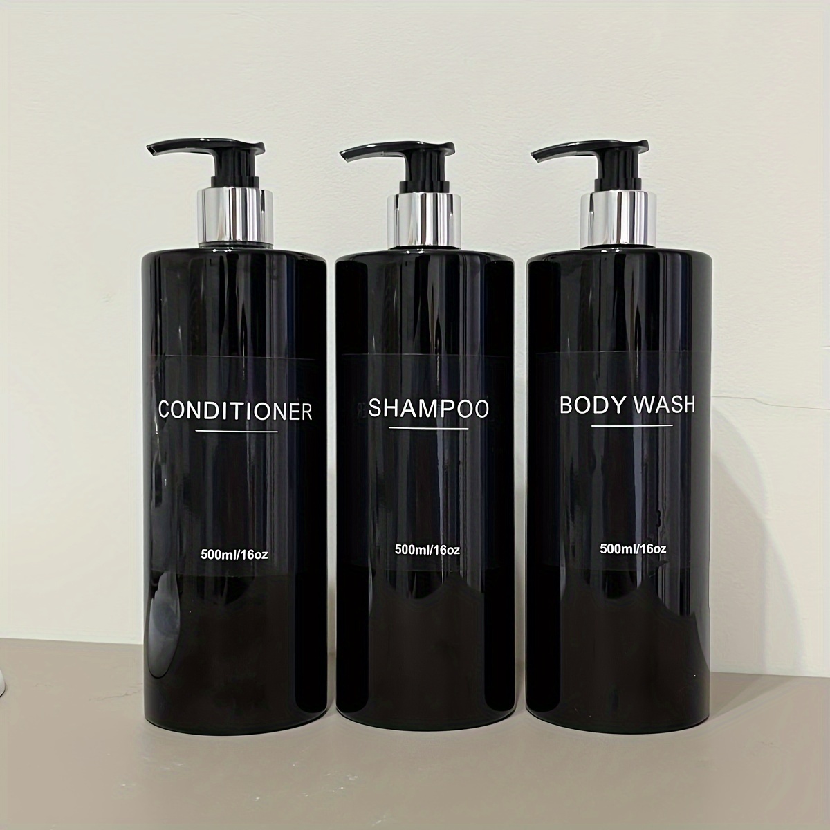 TEMU Set Of 3 Refillable Pump Bottles For Shampoo, Conditioner, And Body Wash - 500ml/16oz Each - Plastic Material, Lead-free