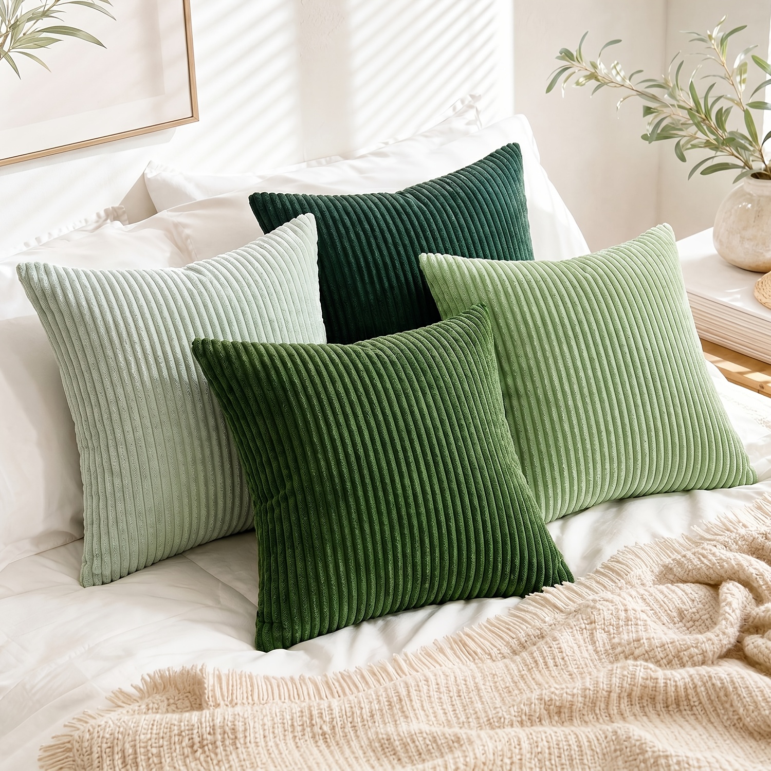 4pcs boho vintage aesthetic throw pillow covers corduroy striped pillowcases with hidden zipper 16 16 18 18 20 20 inch   universal cushion covers classic retro pattern for   room bedroom sofa home decor no pillow inserts