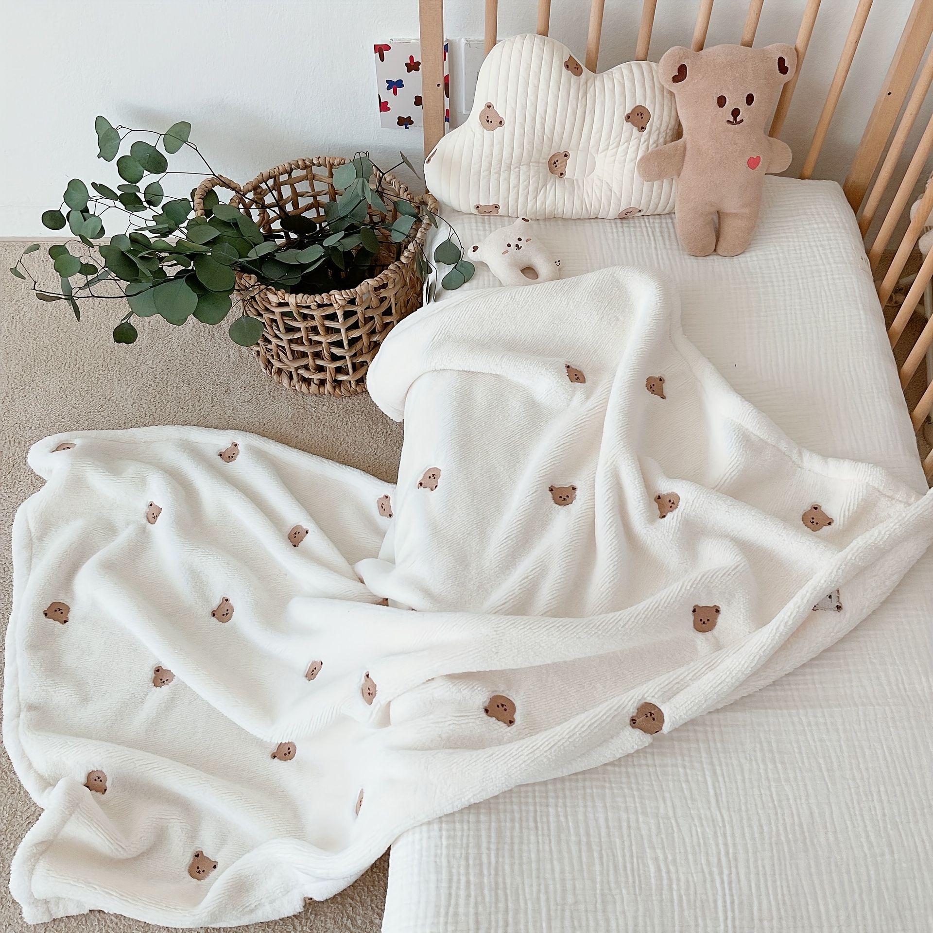 ultra soft embroidered bear blanket cozy white - Temu Canada