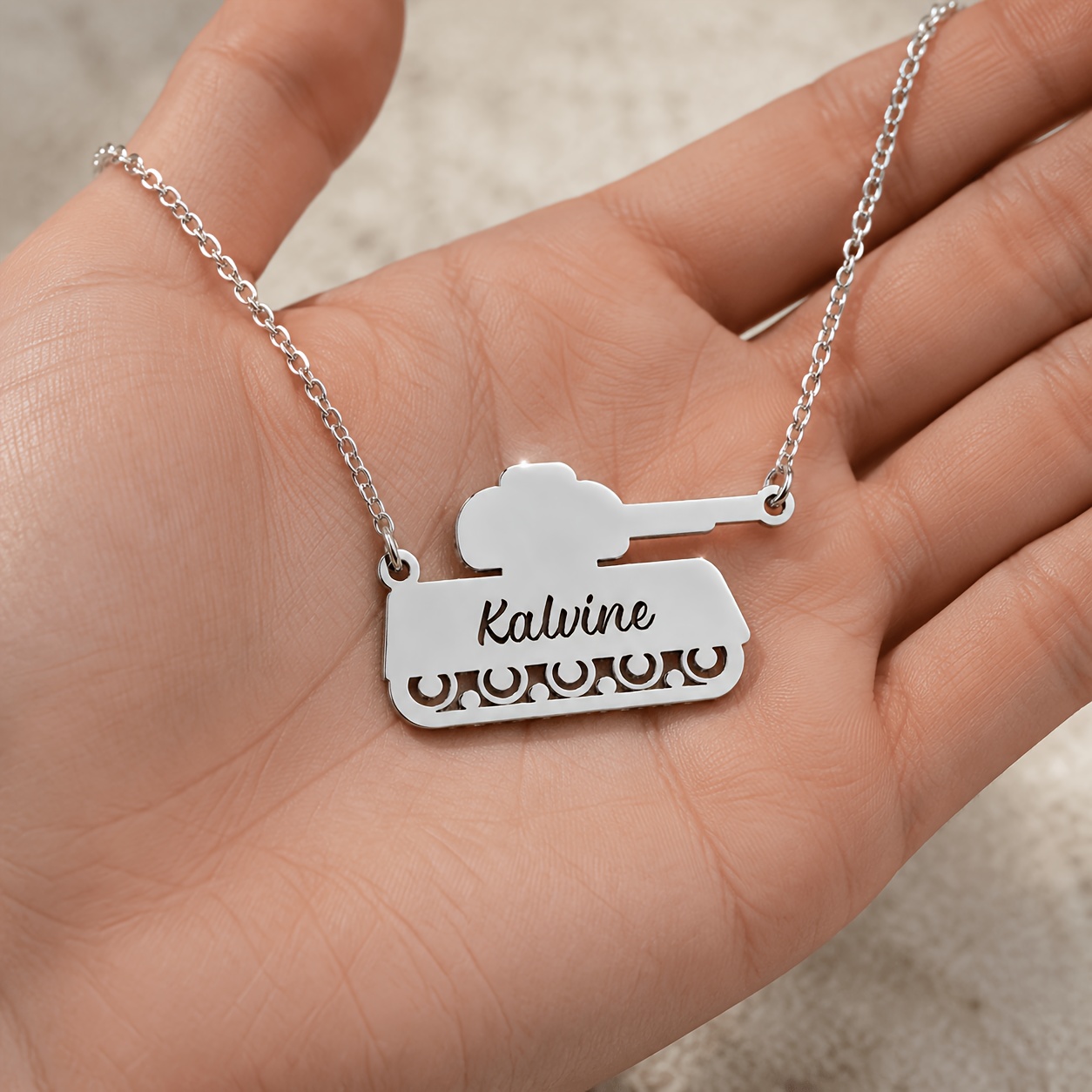 Custom 18K Gold Plated Tank Name Necklace