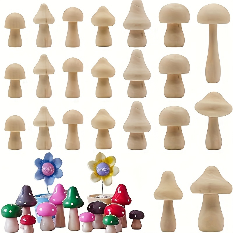 

Lot de 12 champignons en bois brut, mini champignons en bois naturel pour bricolage, peinture et décoration d'étagère de maison ou de bureau