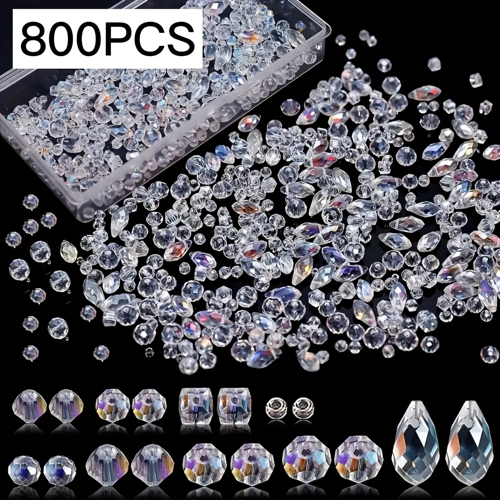 E-shop 250 Stk./500 Stk./800 Stk. AB Transparente Glasperlen im Großpackung - Füllen Sie Ihre Schmuckstücke, Ohrringe, Armbänder und Halsketten mit
