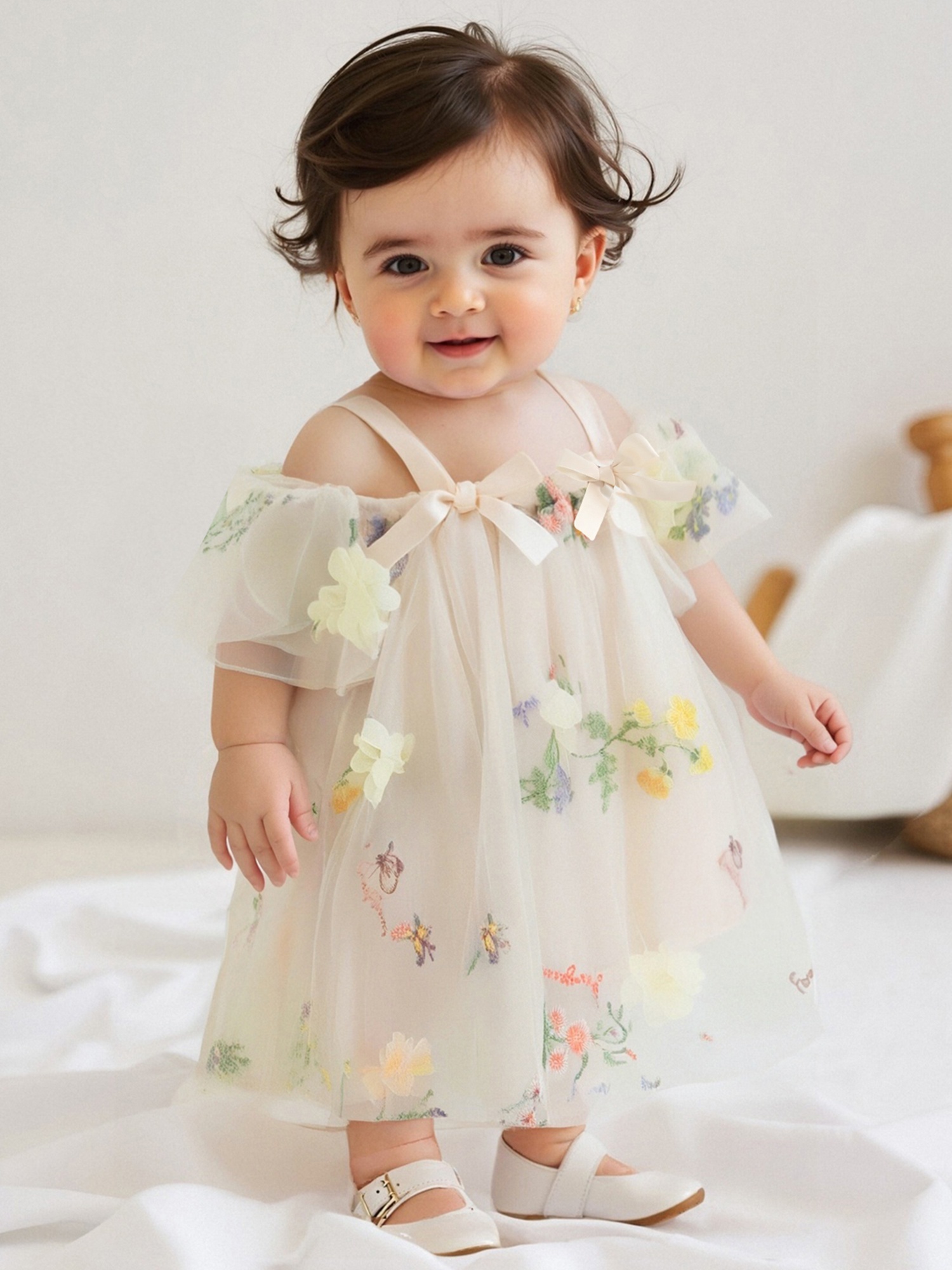boho style floral embroidery tulle romper dress baby girl Temu