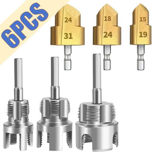 6pcs internal external thread tap and die set with 3pcs ppr reamers suitable for pvc ppr mpp pipes compatible for 1 2 3 4 1 pipes drill press electric drill threading for plumbing installation