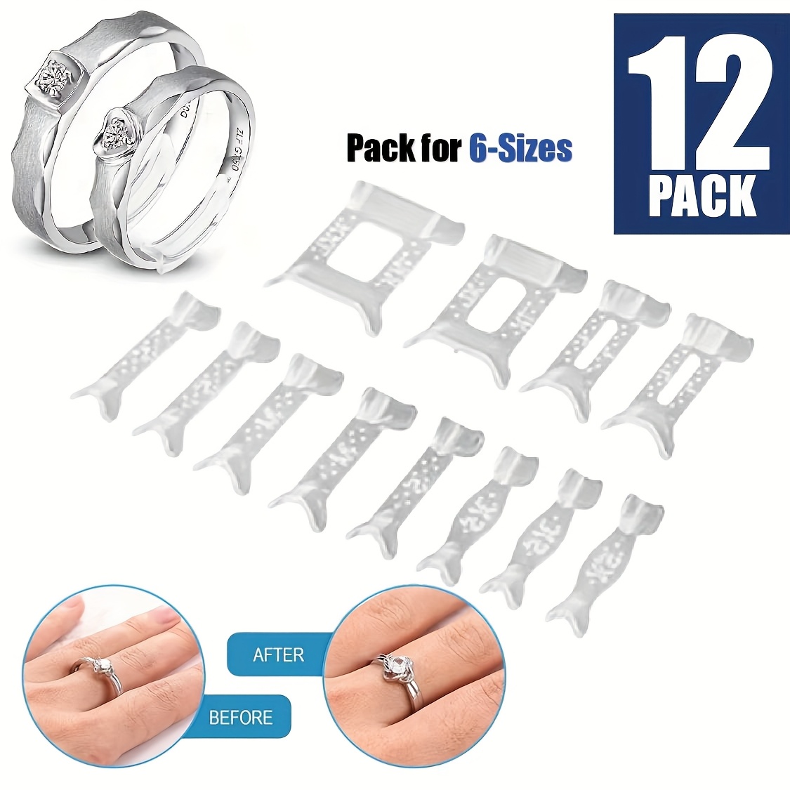 TEMU Premium 12-pcs Invisible Women's Men's Ring Size Adjuster, Women's Ring, Silvery Ring, Wedding Ring, Vintage Ring, Gemstone Ring Size Adjuster