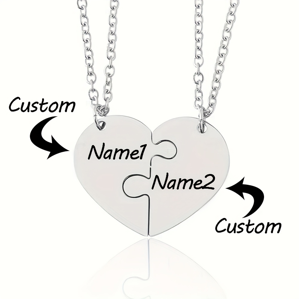 TEMU Set Of 2 Personalized Name Necklaces, Featuring A Split Made Of Stainless Steel, Customizable With Names Of Family,, Or Couples