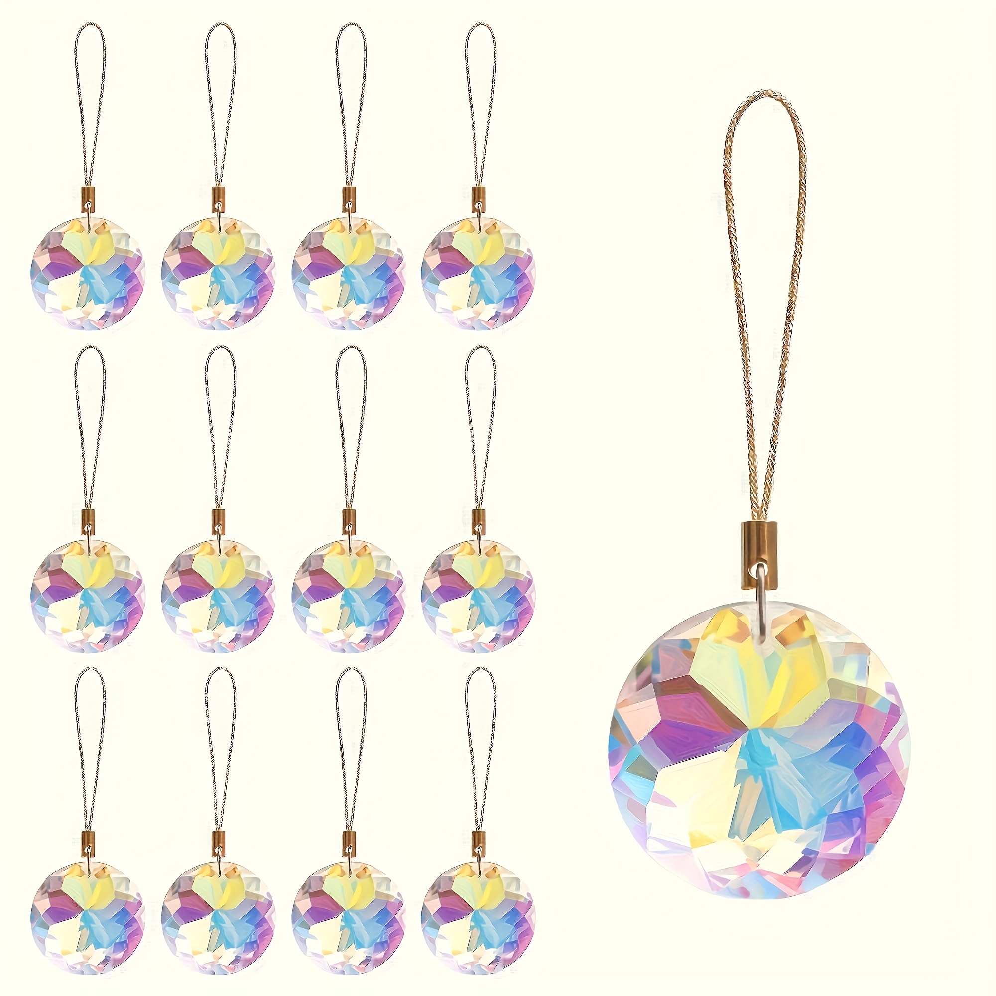 E-shop 12 Stück Glas Mini Kristall Prismen Kugeln Schmuck - Funkelnde Hängedekoration mit Lichtbrechung, Ohne Federn/Stromlos für Weihnachten,