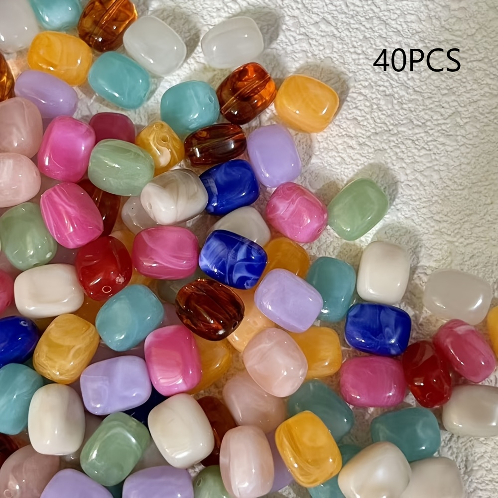 TEMU 40pcs Bohemian Square Beads Suitable For Making, Multicolor Acrylic Craft Beads With Random Mixed Colors, Small Square Bead Assortment For