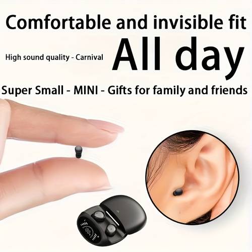 item picture 2025hifi stereo true wireless headphones mini invisible wireless earplugs with touch control suitable for sports games and daily use including type c charging box birthday gift valentines day gift compatible with mobile phones