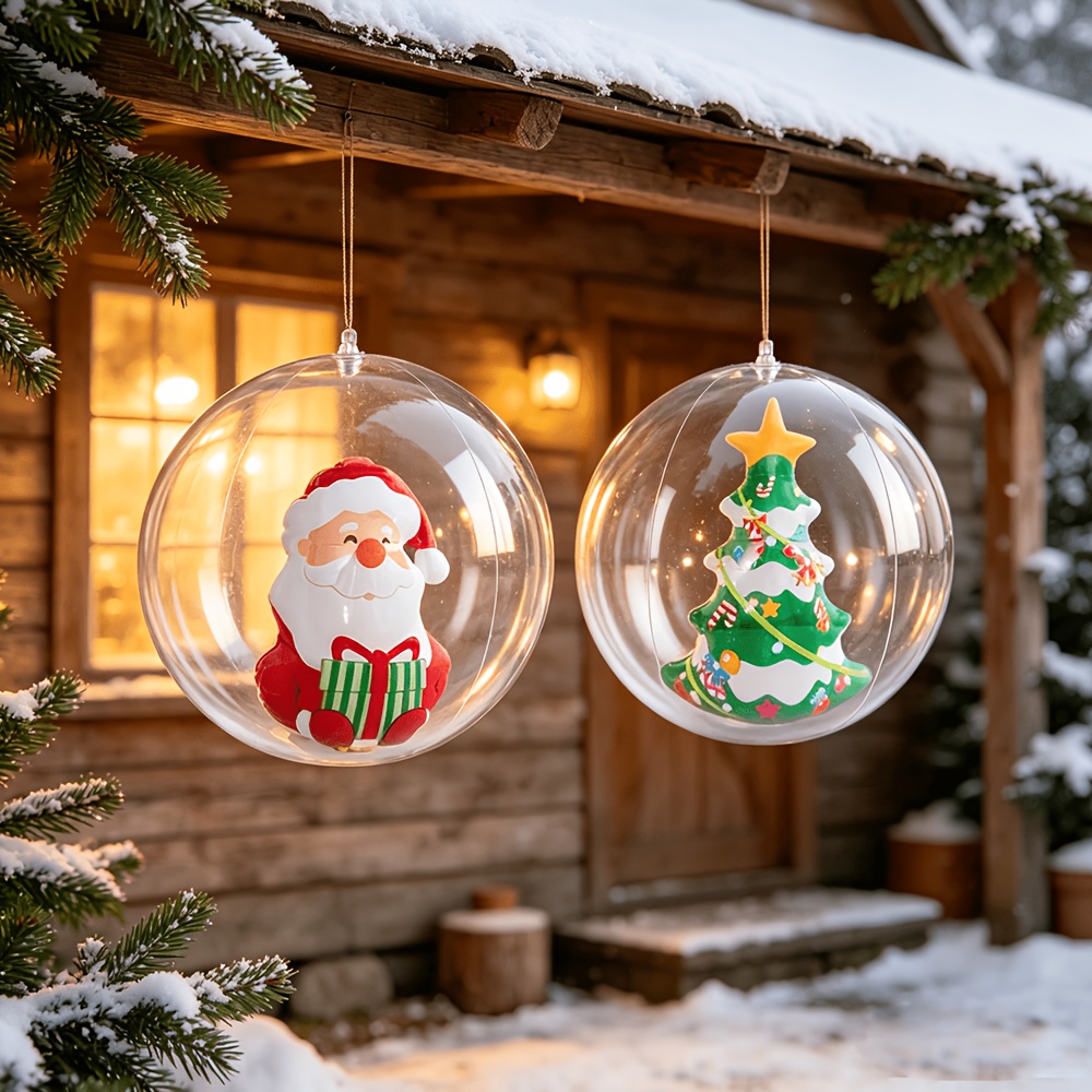 TEMU 2pcs Transparent Pvc Christmas Inflatable Party Ball With Inner Ball, Santa Claus And Christmas Tree Built-in Decorative , Hung As Festive Party