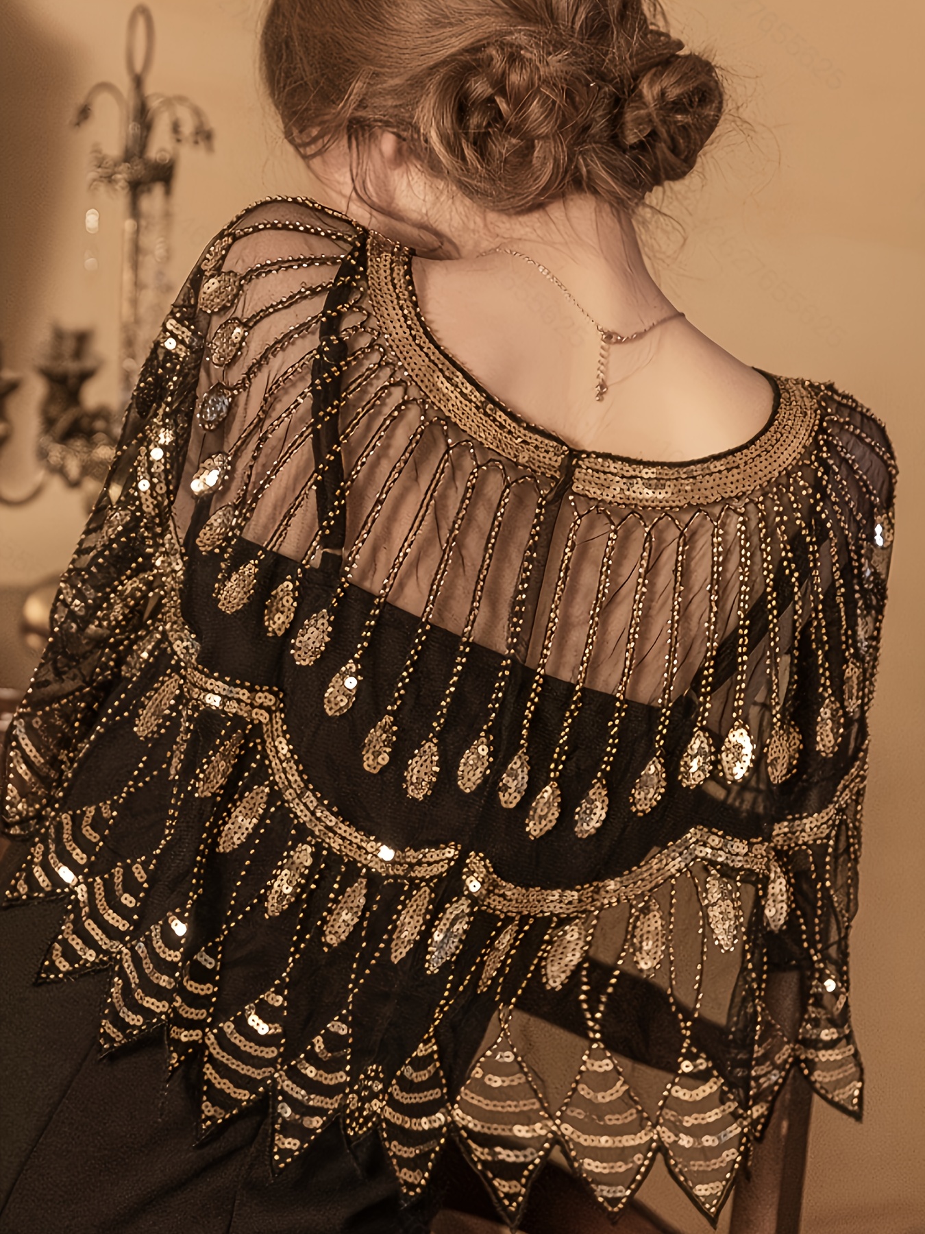 1920s Handmade Sequin Halloween Party Cape Shawl Womens