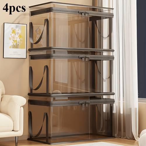 4 pack transparent storage boxes with lids rectangular organizer bins with front covers space saving design suitable for books clothes office durable plastic containers storage bins