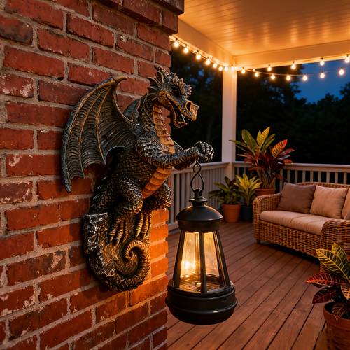 dragon statue solar outdoor sculpture garden light dragon shaped small night light 8 8 inch resin dragon design outdoor decorative light dragon solar light on trees walls fences suitable as birthday or housewarming gifts