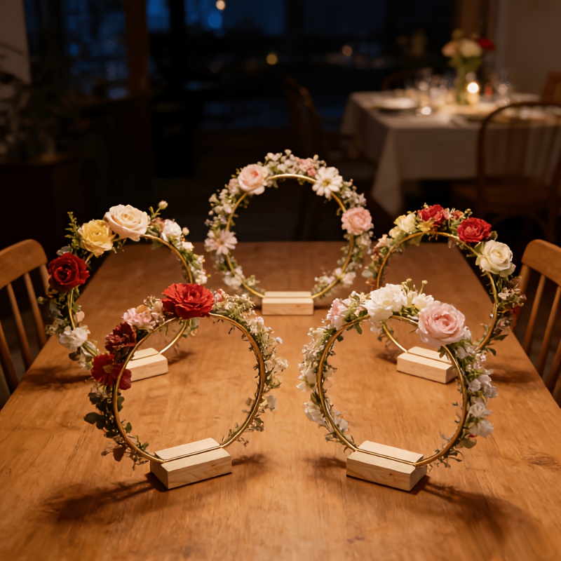 Gold Hoop Metal Floral Hoop Wreath 5set Gold Metal Wreath Ring Hoop With Wooden Base Holder Wedding Artificial  Flowers Garland DIY Decoration Home Wedding Decor AliExpress 15