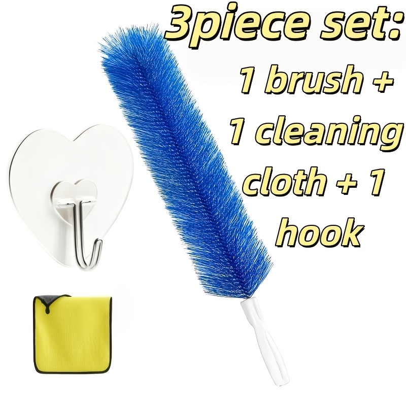 TEMU 3pcs Set (1 Hook And 1 Brush And 1 Cleaning Cloth) Fan Cleaning Brush, Flexible Fan Dust Removal Brush, Suitable For Electric Fans, Reusable;